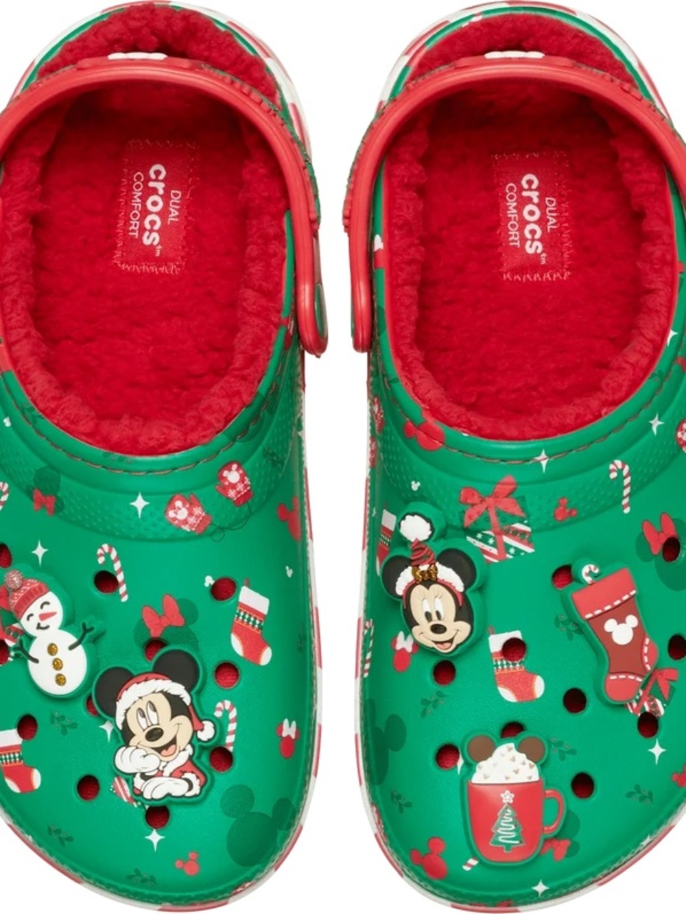 CROCS Green & Red Mickey Holiday Lined Clogs